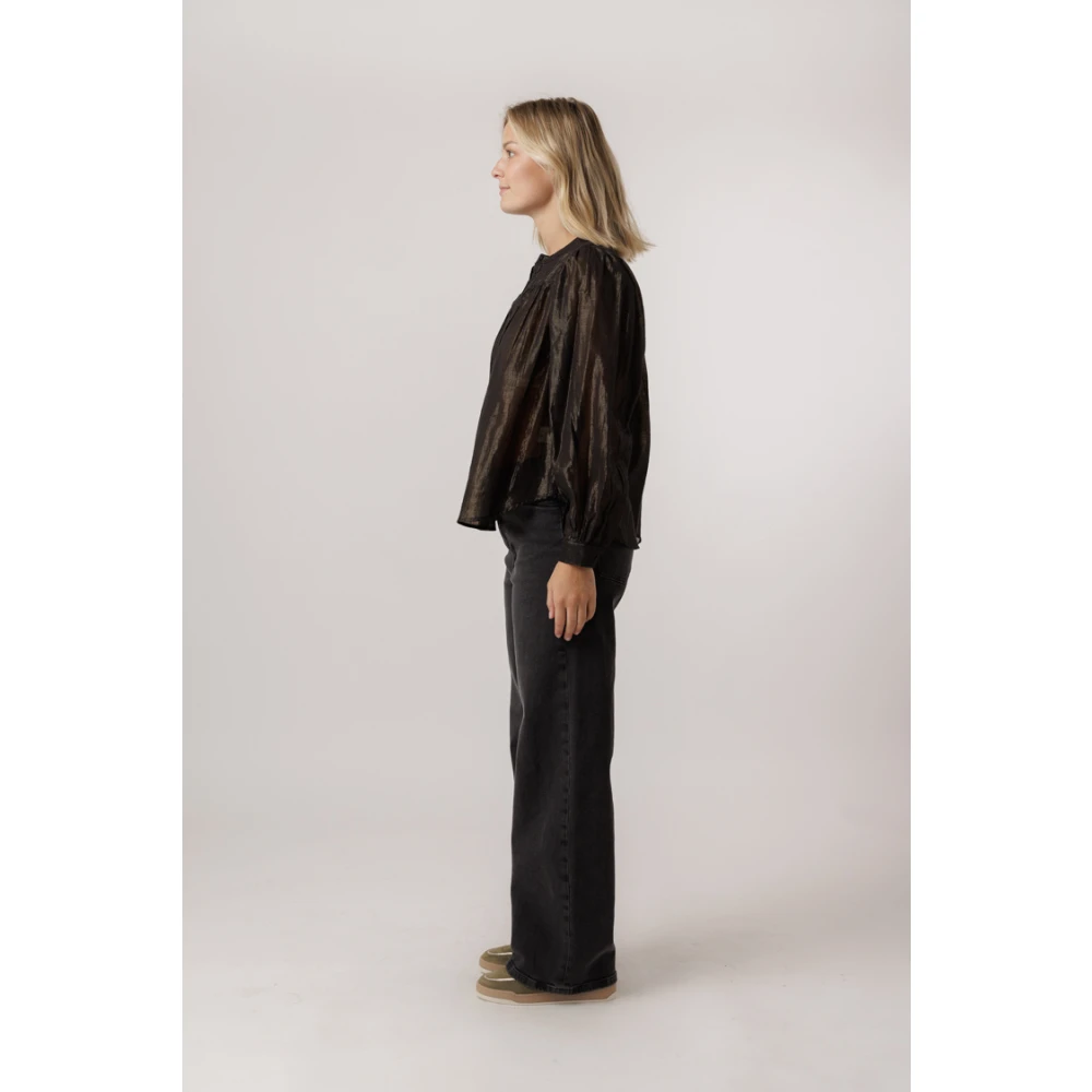 By-Bar Midnight Lurex Blouse met Ballonmouwen Black Dames