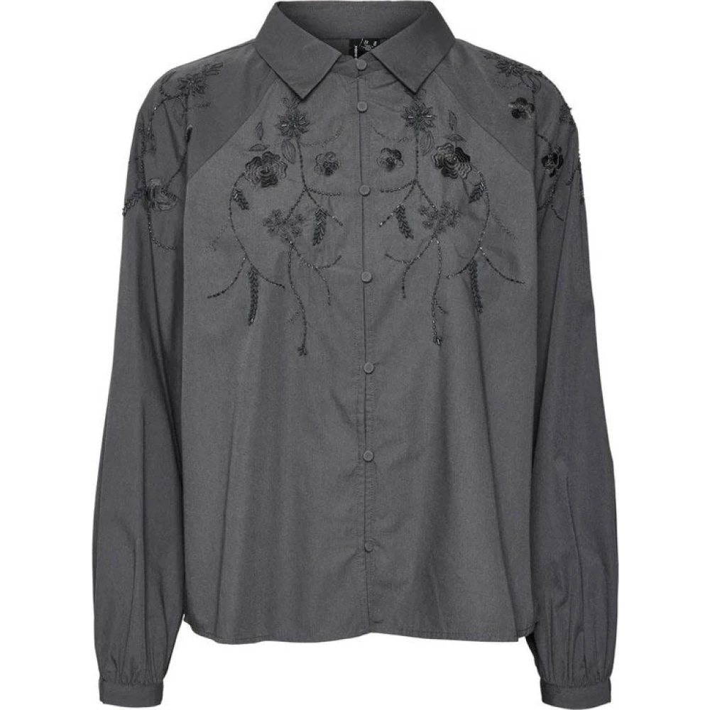 Vero Moda Geborduurde Shirt Asfalt Zwart Black Dames