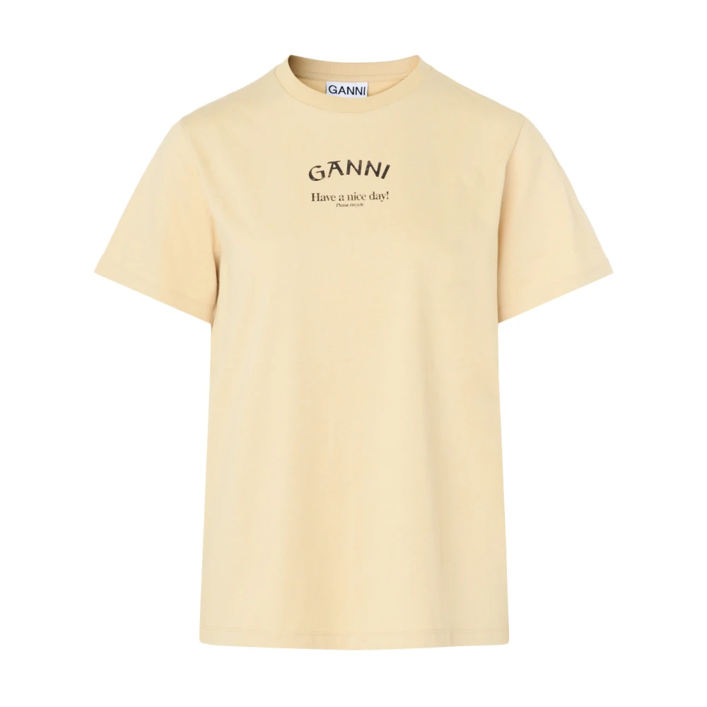 Ganni Relaxed Katoenen T-Shirt in Licht Khaki Beige Dames