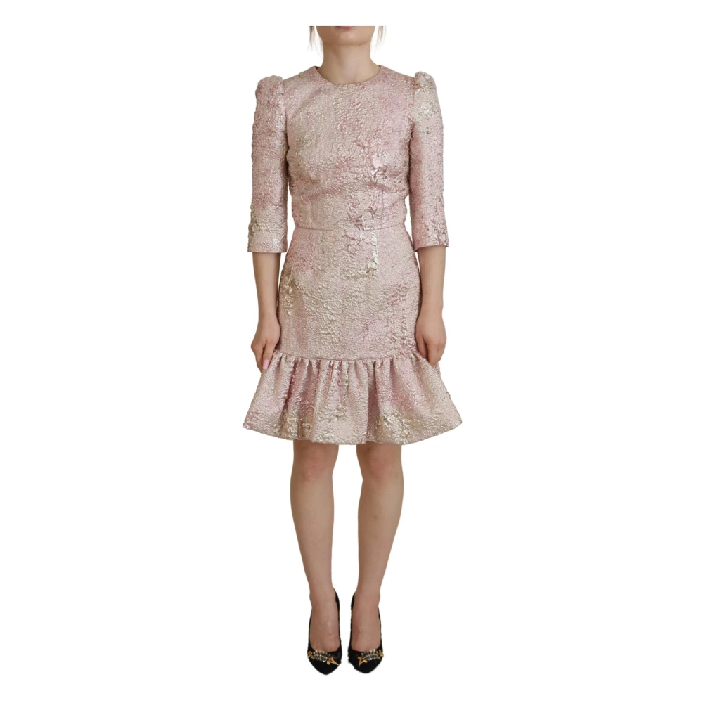 Dolce & Gabbana Rosa Jacquard Sheath Midi Klänning Pink, Dam