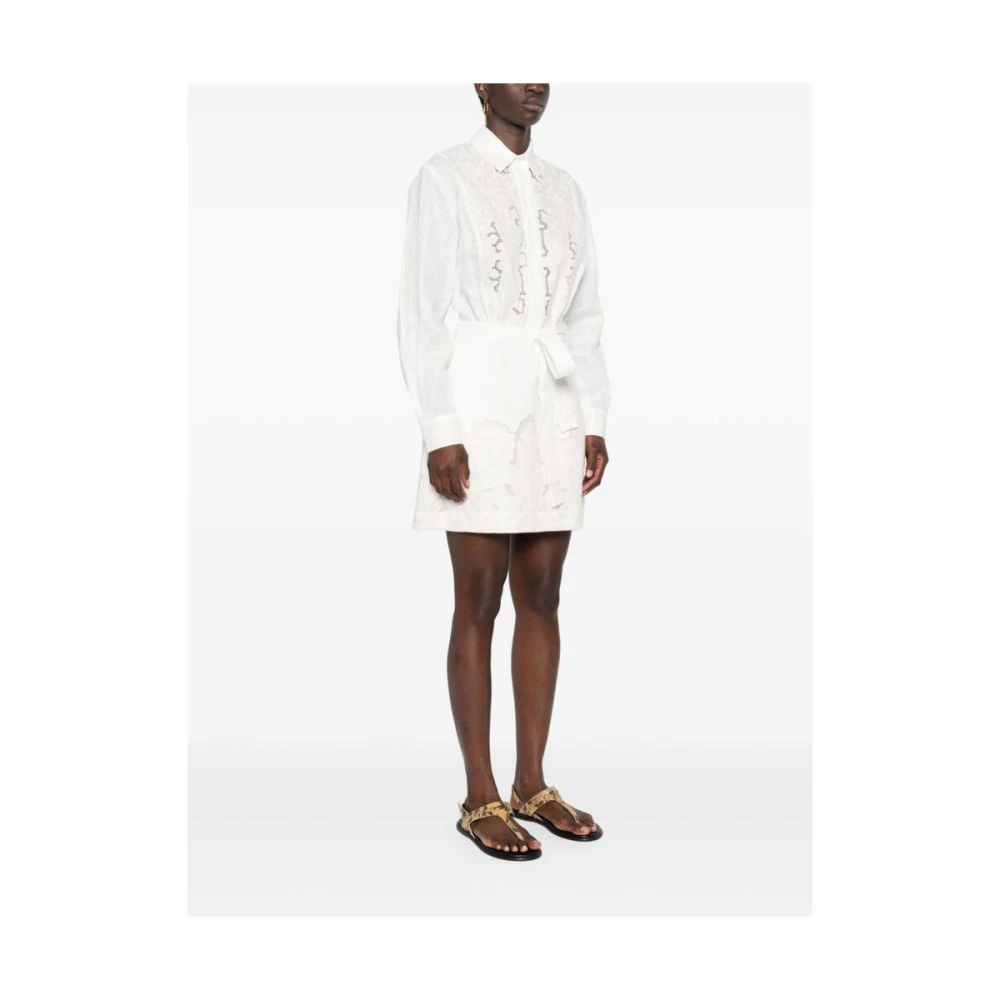 Alemais Witte Linnen Geborduurde Jurk White Dames