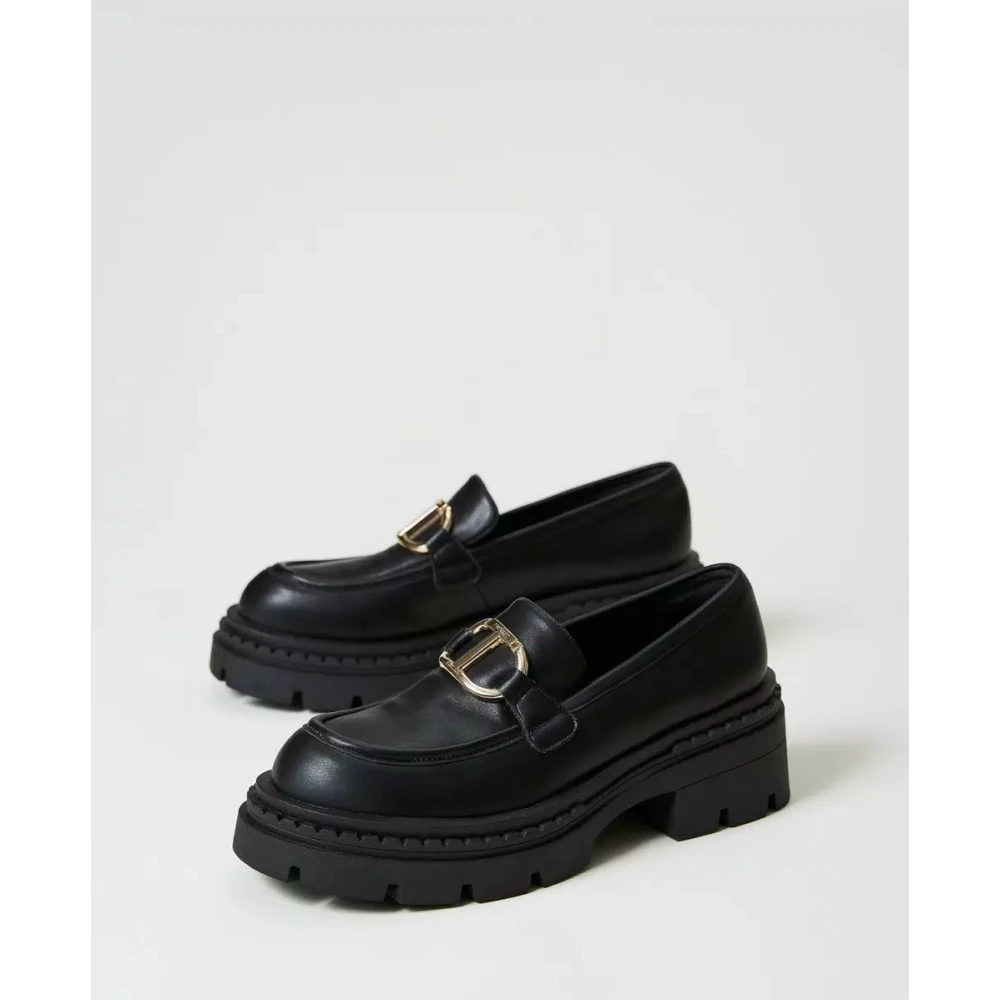 Twinset Chunky Oval T Mocassins Black Dames