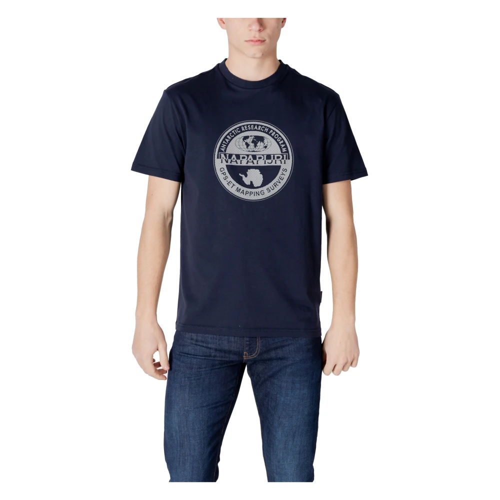 Napapijri Blauw Katoenen T-shirt Korte Mouw Blue Heren