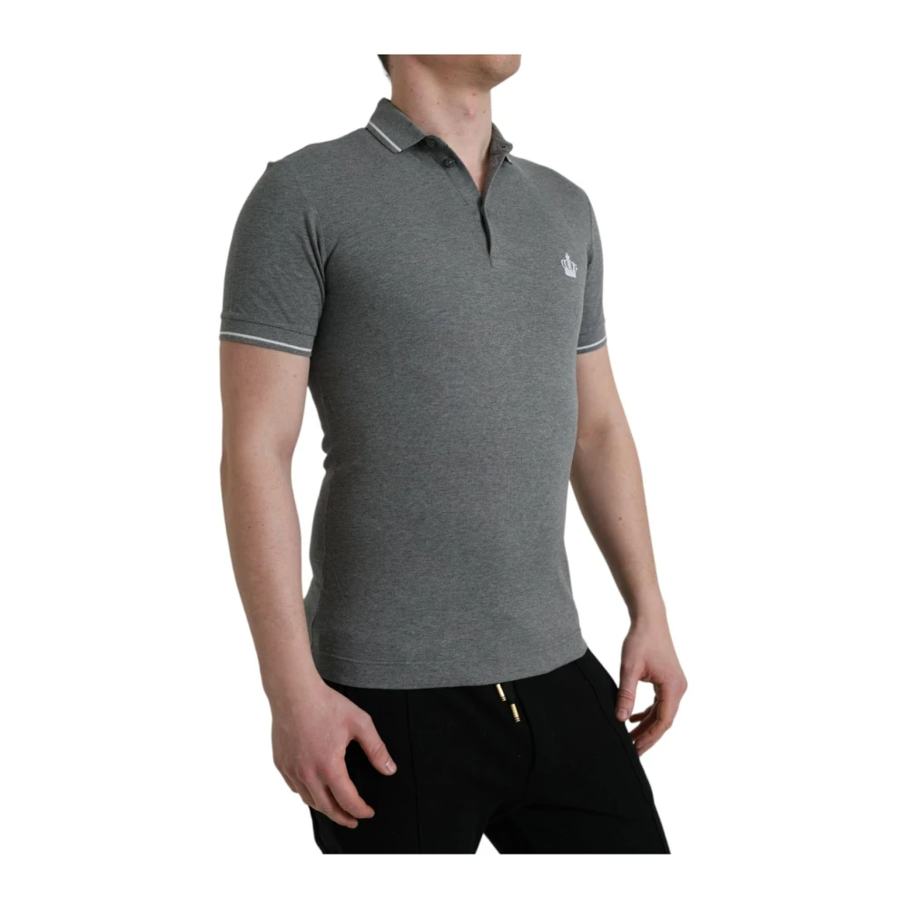 Dolce & Gabbana Men's Gray Polo Shirts, Xs, Grey Crown Polo Shirt Short Sleeve