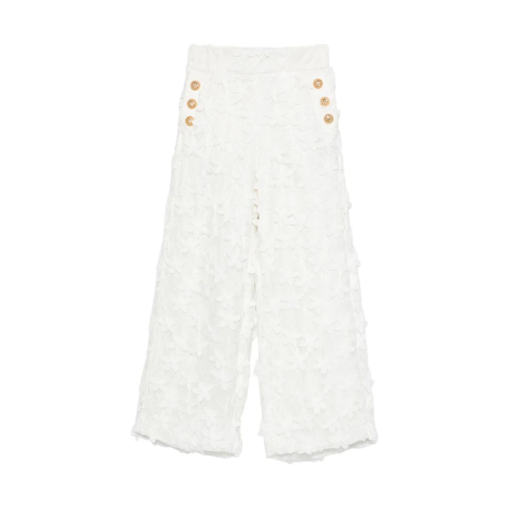 Balmain White Palazzo Trousers - Female - Trousers - 10 Y - Kids