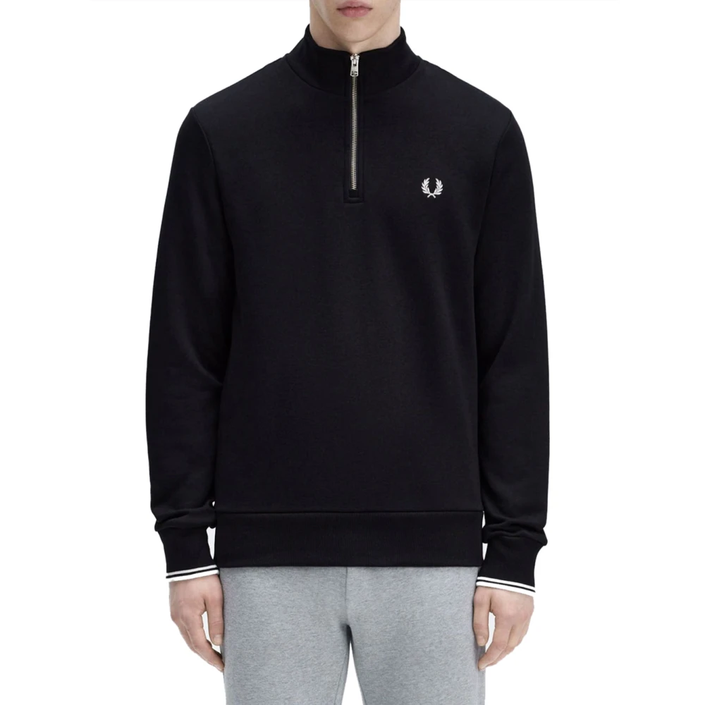 Fred Perry Halv Zip Tröja Svart Bomull Black, Herr