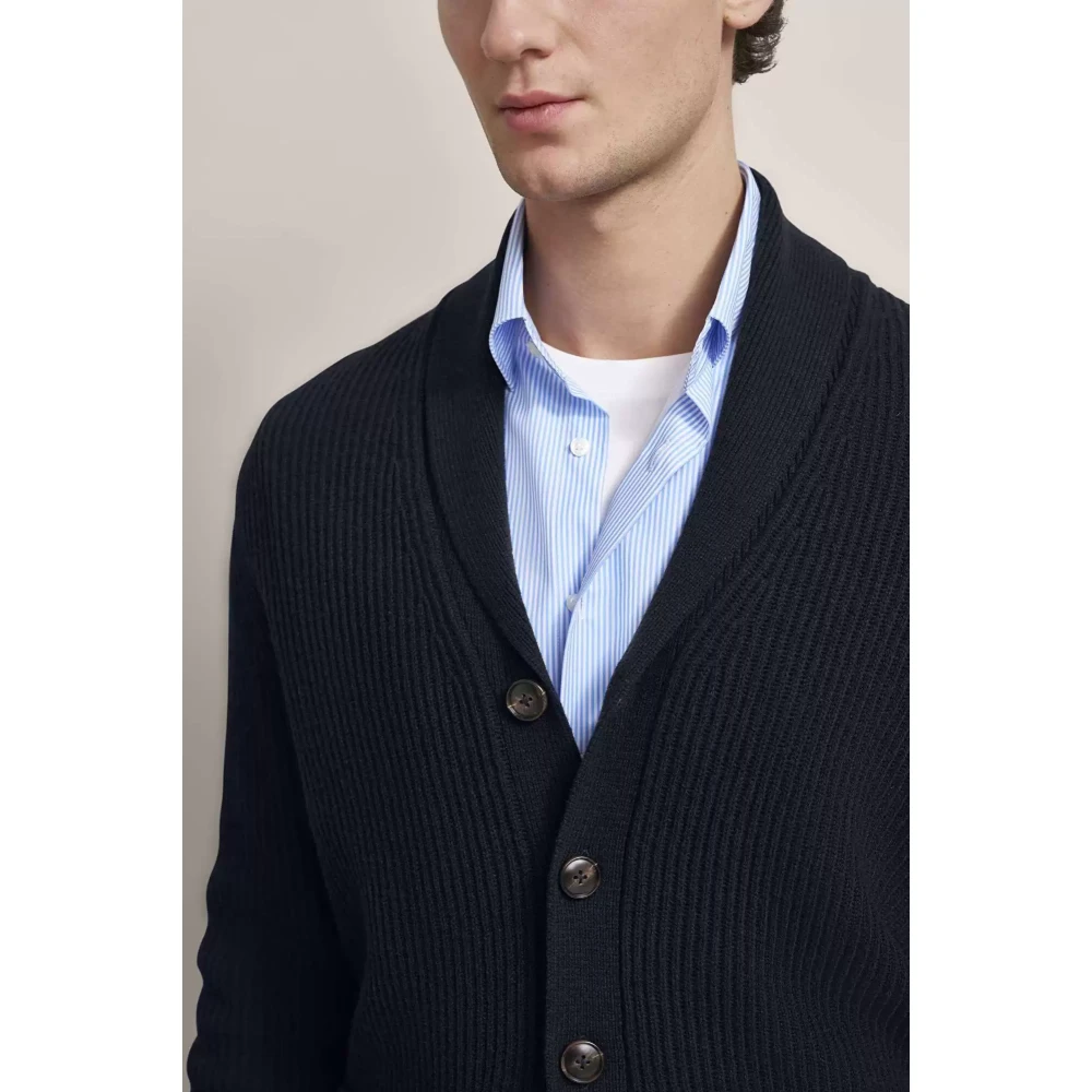Bugatti Gebreid Vest met Knopen en Ronde V-hals Black Heren