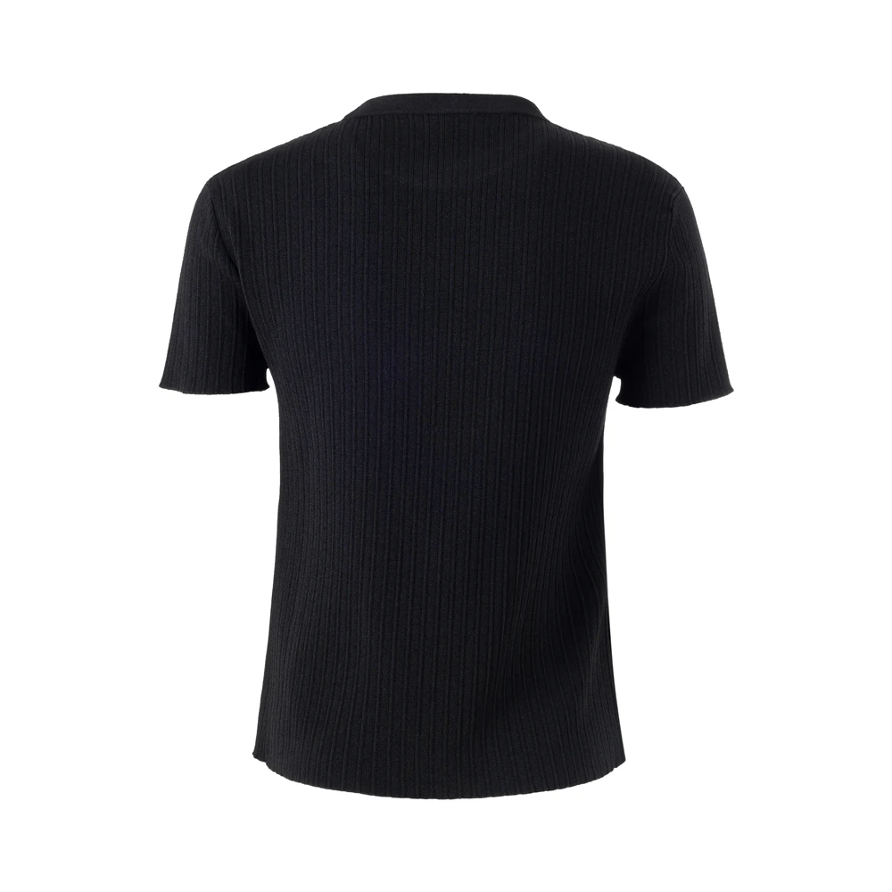Tom Ford Women's Black Round-Neck Knitwear,, Ribbed Stretch Top Medium