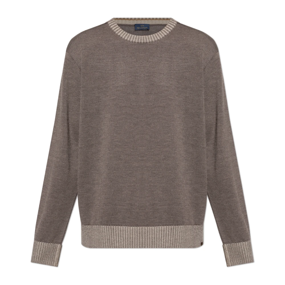 Paul & Shark Brown Round-Neck Knitwear, Male, Xl, Wool Jumper With A Crew Neckline
