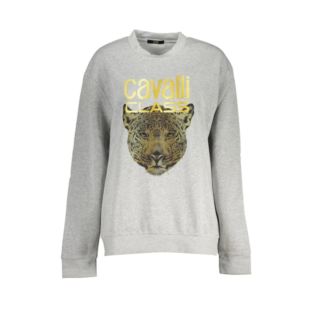 Cavalli Class , Sweatshirts, Female, Gray, S, Logo Print Crew Neck Sweatshirt - Image 3