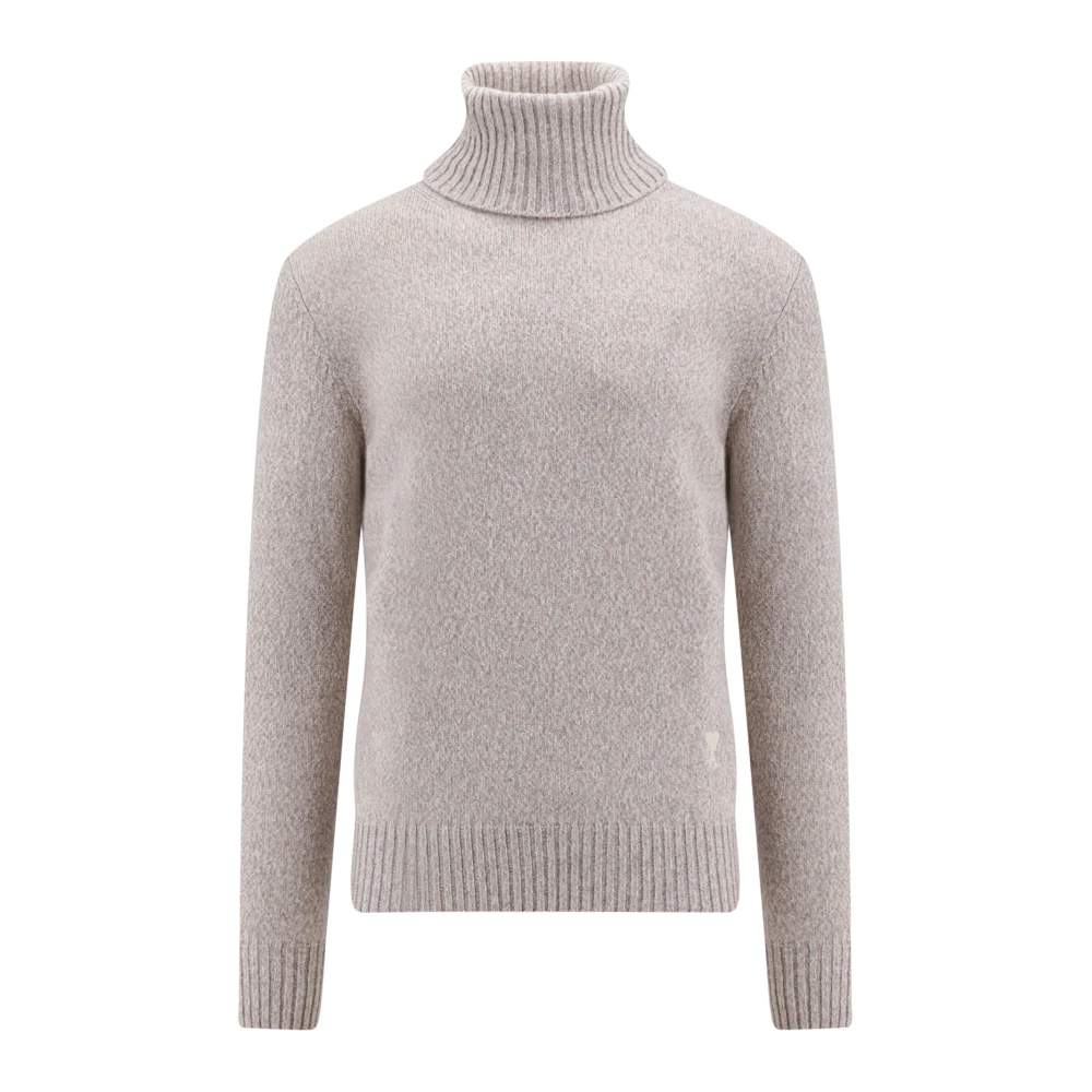 Ami Paris Luxe Cashmere Blend Turtleneck Sweater Beige Heren