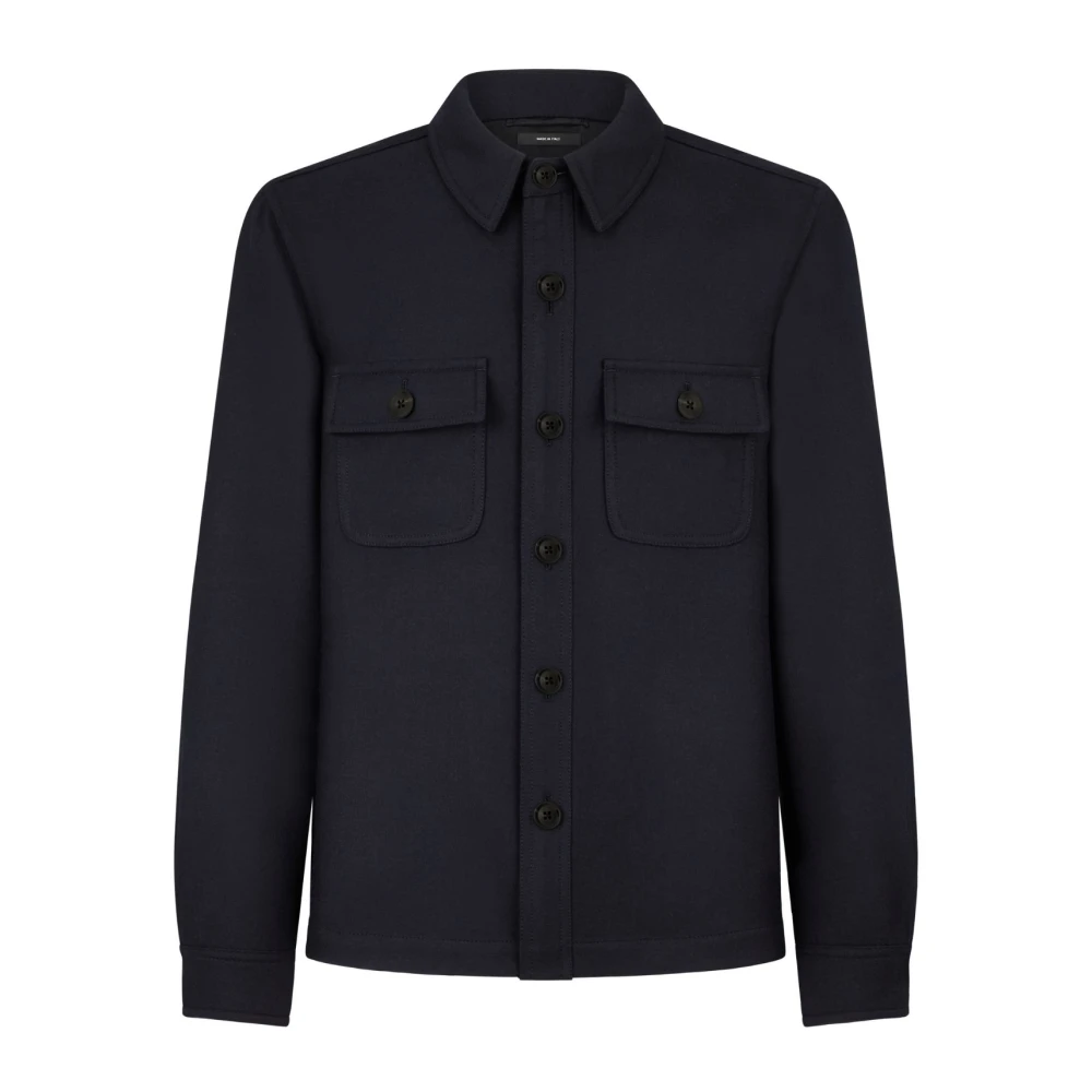 Tom Ford Men's Blue Light Jackets, L, Double Splittable Light Wool Overshirt