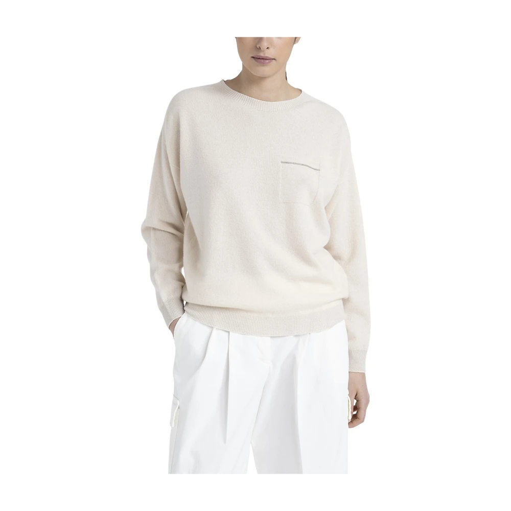 PESERICO Trui met ronde hals in zuivere kasjmier en Lurex Beige Dames