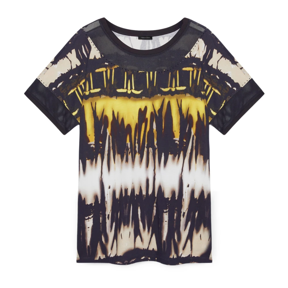 Fiorella Rubino Batik Print T-Shirt met Mesh Inzetstukken Multicolor Dames