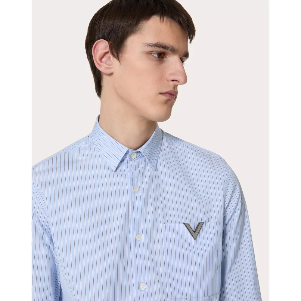 Valentino Metallic V Lange Mouw Shirt Blue Heren