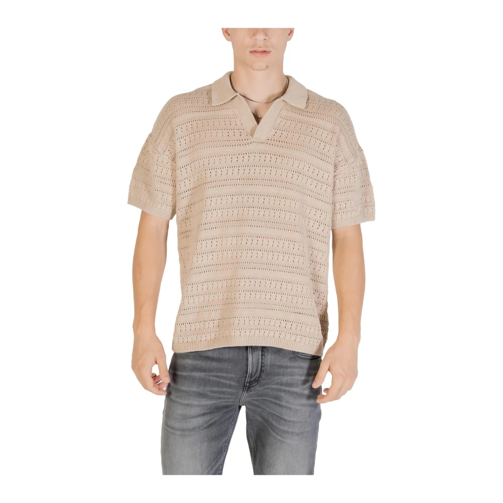 Only & Sons Men's Beige Polo Shirts, S, V-Neck Polo Shirt For