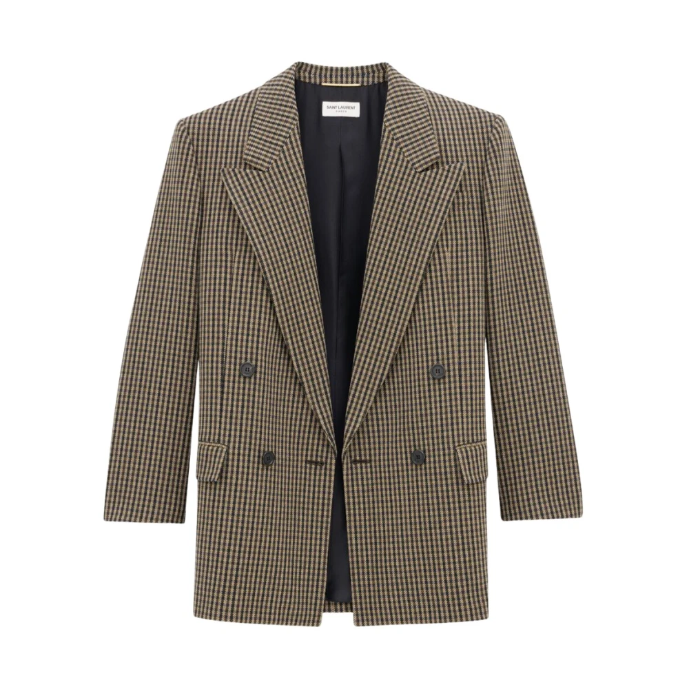 Saint Laurent Geruite Beige Zwart Bruin Blazer Beige Dames