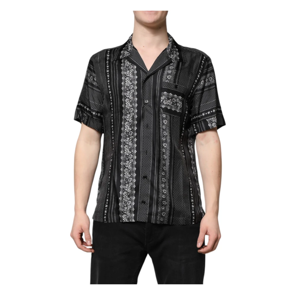 Dolce & Gabbana Black Silk Floral Print Short Sleeves Shirt - IT37 | XS - Image 2