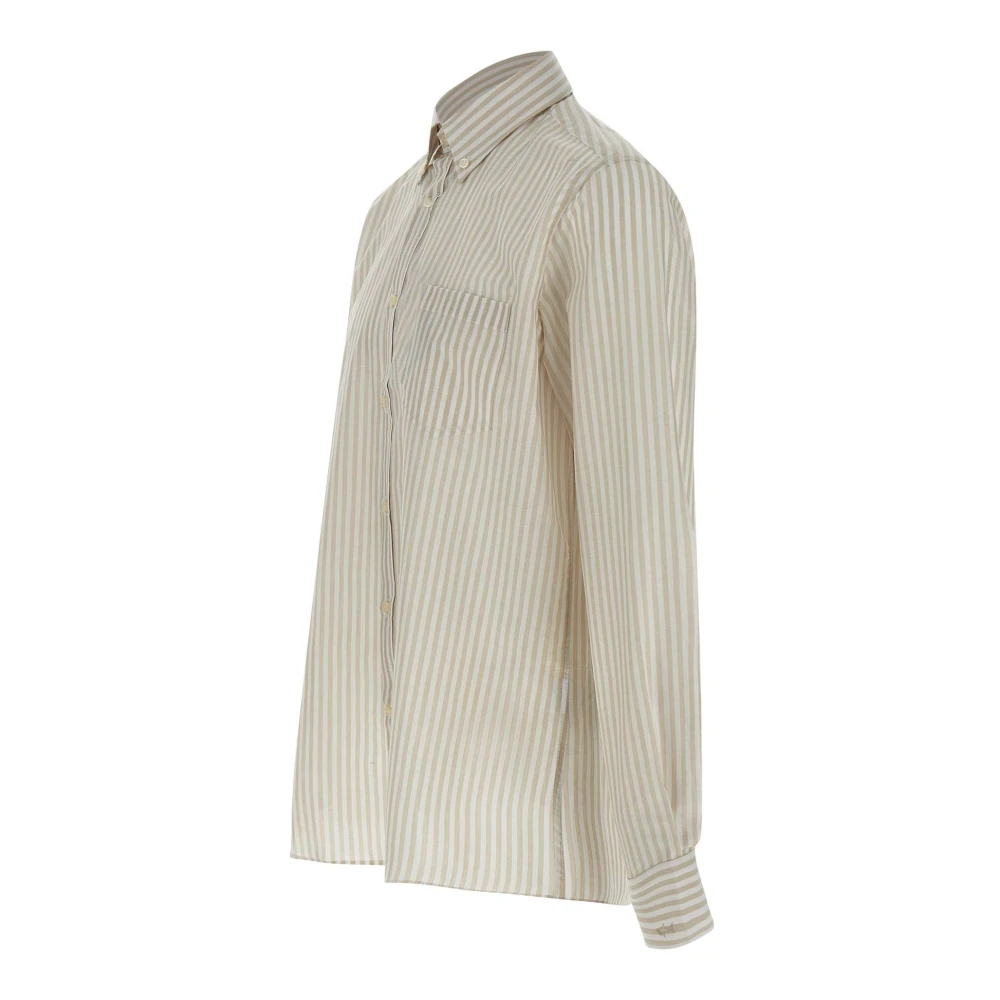 PAUL & SHARK Verticaal Gestreept Katoenen Popeline Overhemd Beige Heren