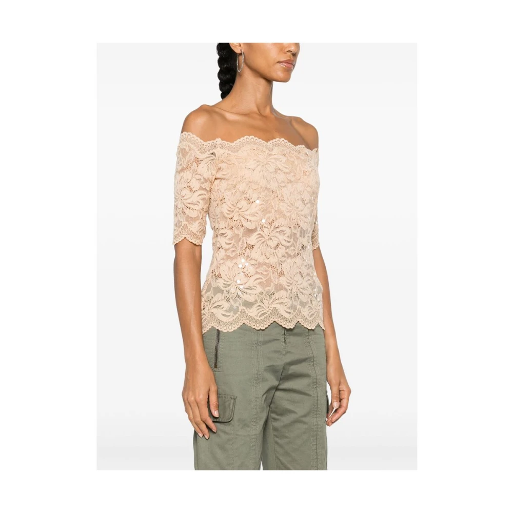 Paco Rabanne Lichtbeige Bloemenkanten Blouse Beige Dames