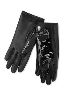 Patent Nappa Mid-Gloves Crystal Skull