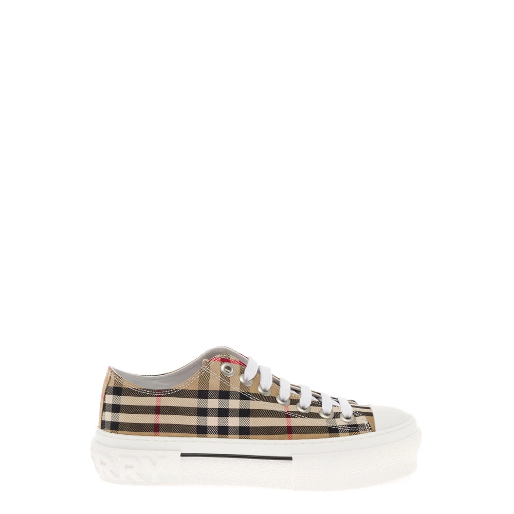 Burberry Women's Multicolor Beige Canvas Trainers With Check Motif - Sneakers - 6 Uk - Shoes
