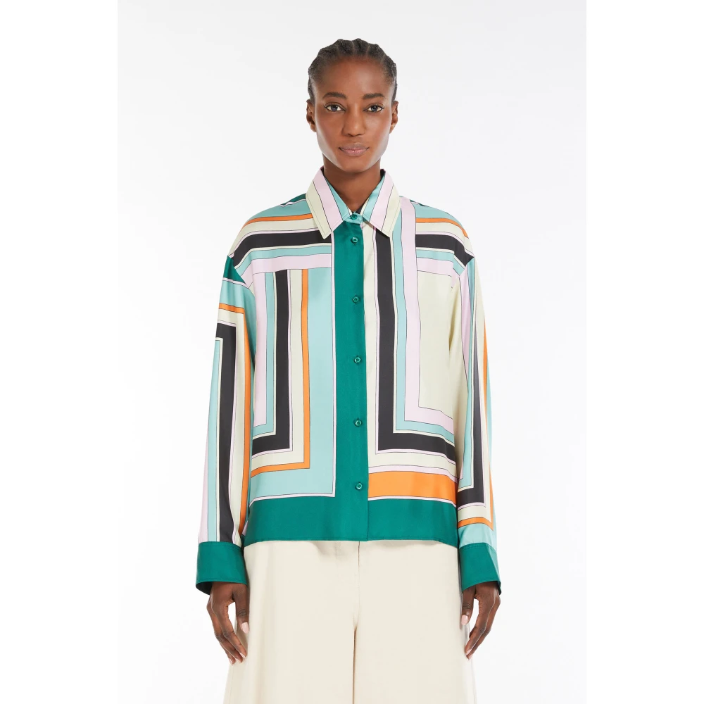 Max Mara Weekend Groene Zijden Twill Bedrukte Overhemd Multicolor Dames