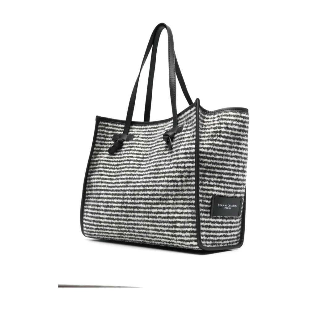 Gianni Chiarini Zwarte Leren Streep Patroon Handtas Black Dames