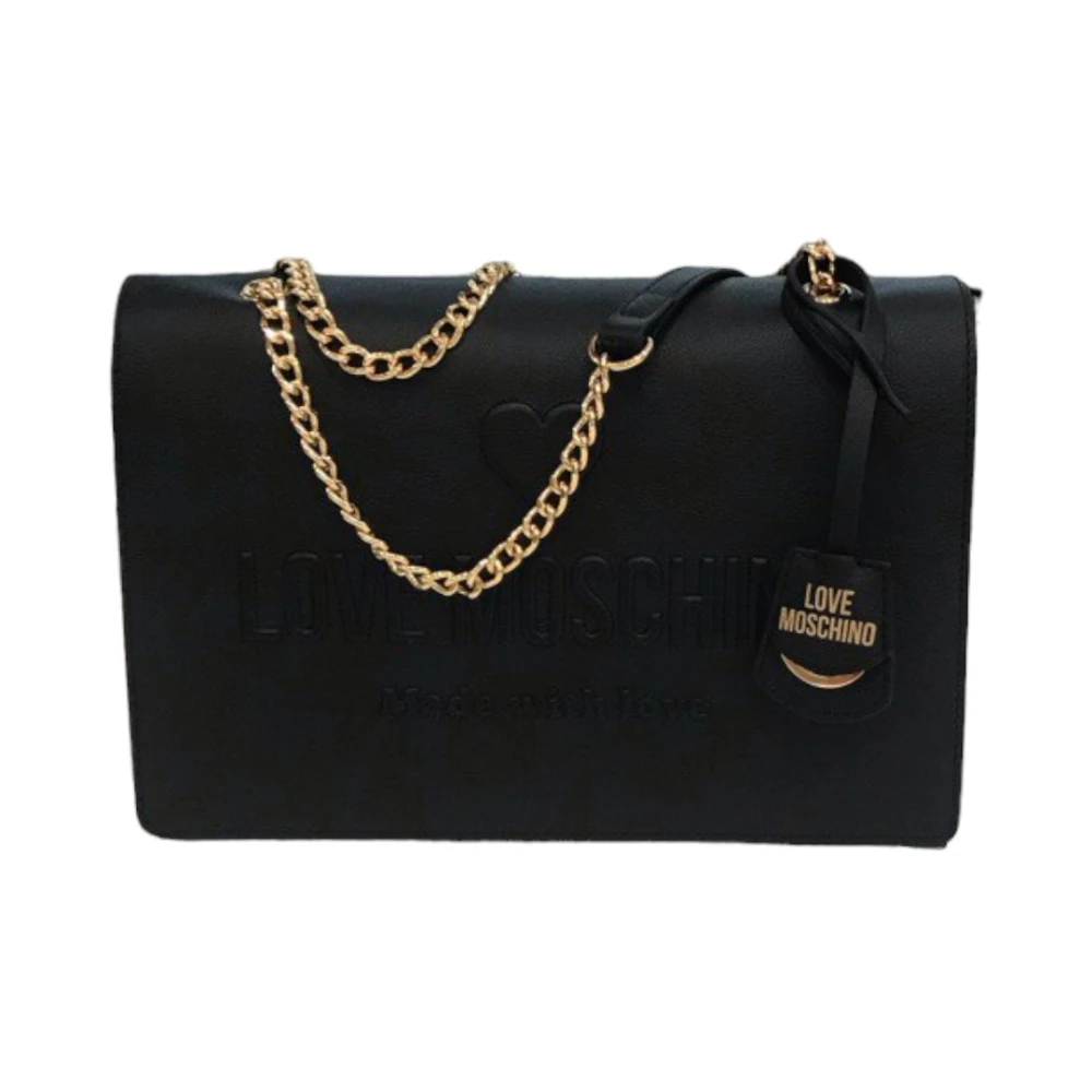 Love Moschino Zwarte leren schoudertas met logo Black Dames