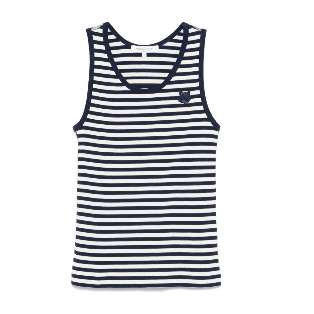 Maison Kitsuné Blauw Gestreepte Mouwloze Top Blue Dames