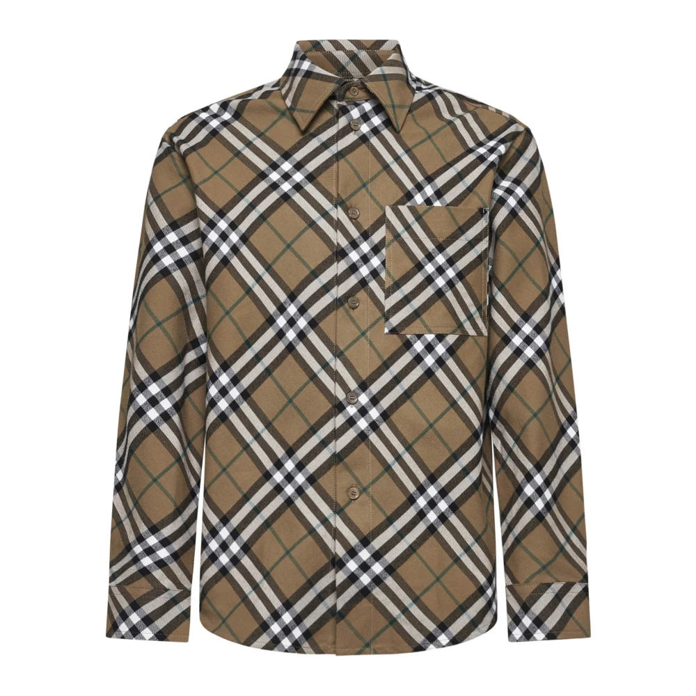 Burberry Geruit Motief Wol Katoen Shirt Brown Heren