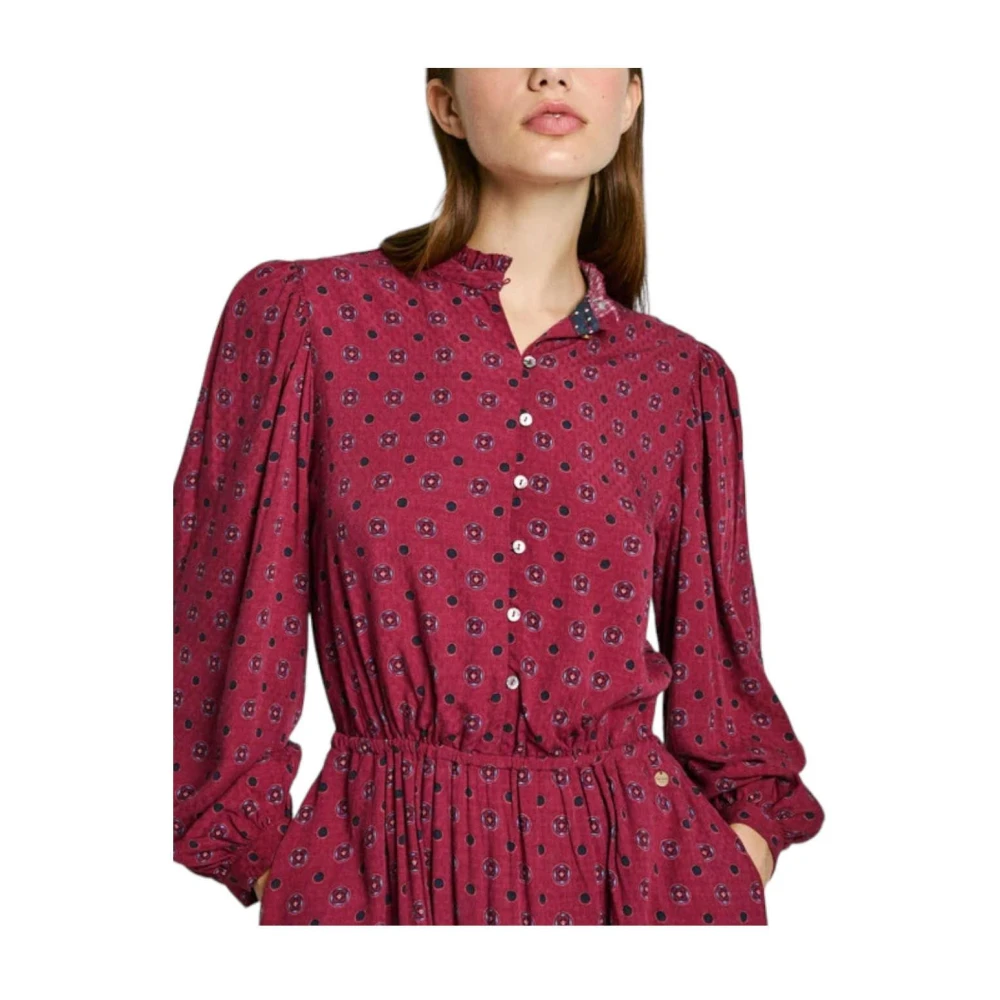 Pepe Jeans Elegante Bloemenjurk met Ruches Red Dames