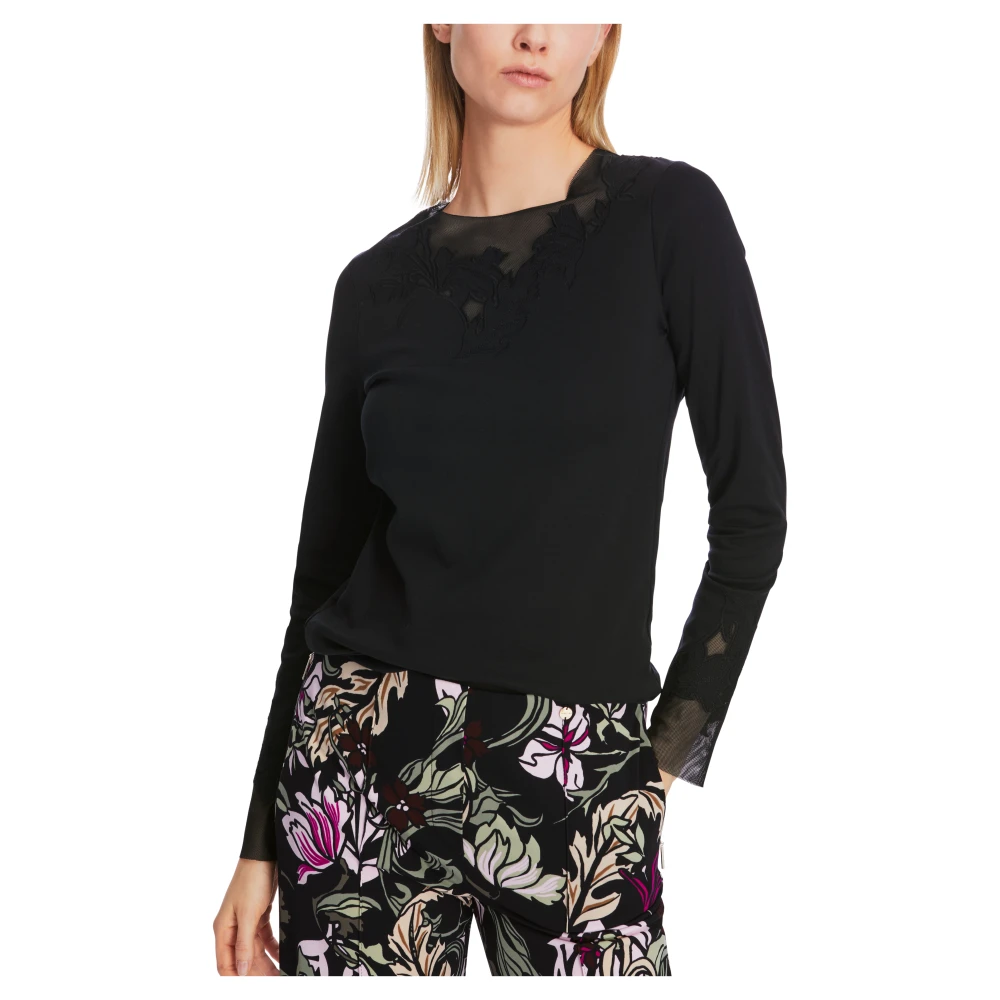 Marc Cain Bloemenkant T-shirt Black Dames
