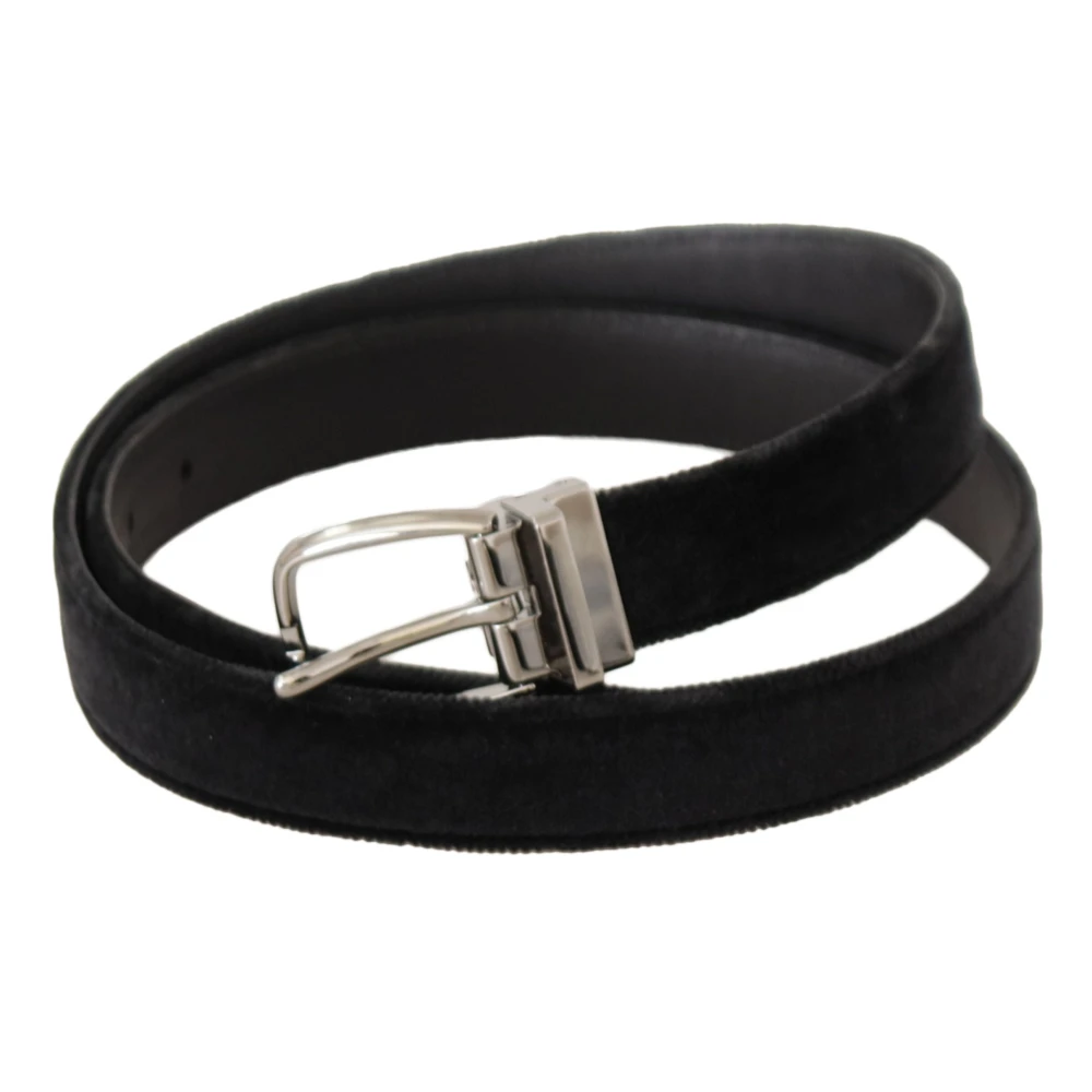 Dolce & Gabbana Luxe Velvet Logo Gesp Riem Black Heren