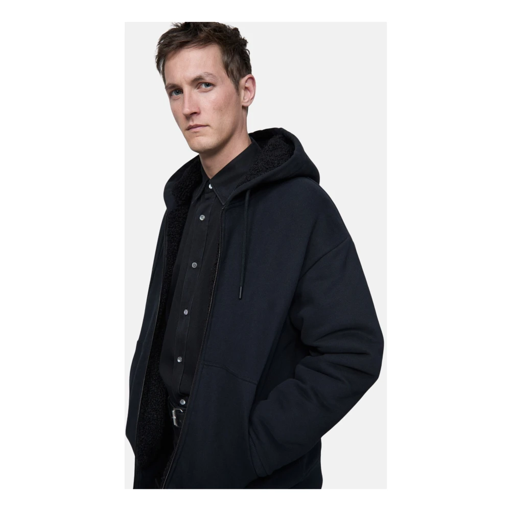 closed Omkeerbare katoenen Teddy hoodie met rits Black Heren