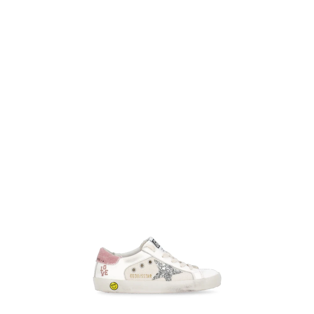 Golden Goose Vita Läderbarnsneakers med Glitterstjärna White, Flicka