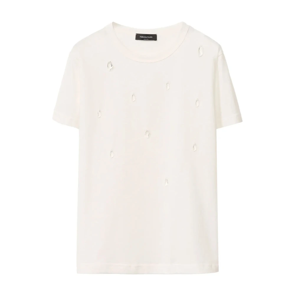 Fabiana Filippi Katoenen Crew-neck T-shirt met Rhinestones White Dames