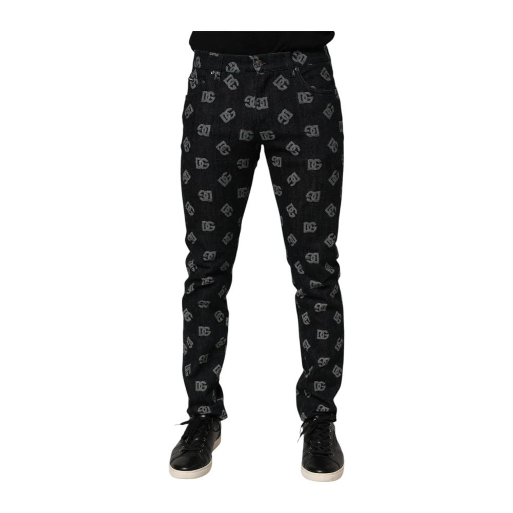 Dolce & Gabbana Men's Black Monogram Skinny Denim Jeans - Skinny Fit Jeans - M - Jeans