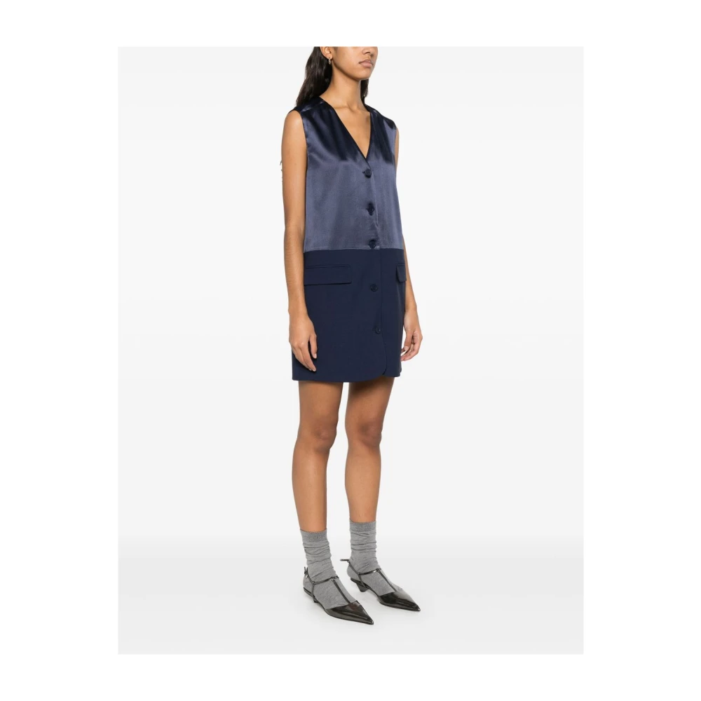 Semicouture Navy Blue V-Hals Jurk Zakken Blue Dames