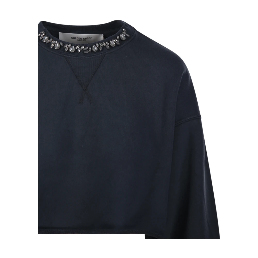 Golden Goose Crystal Collar Cropped Sweatshirt Black Dames