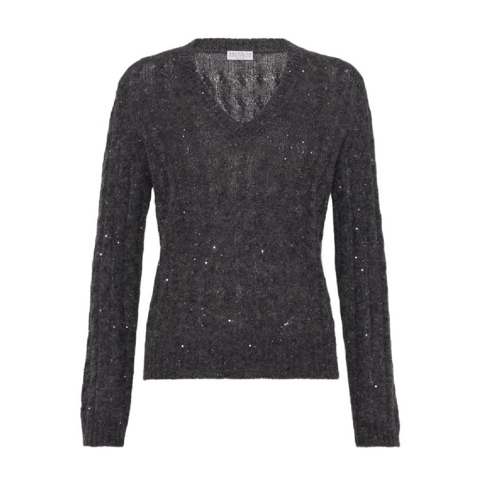 Brunello Cucinelli Black Elegant V-Neck Knitwear - Female - V-Neck Knitwear - L - Knitwear