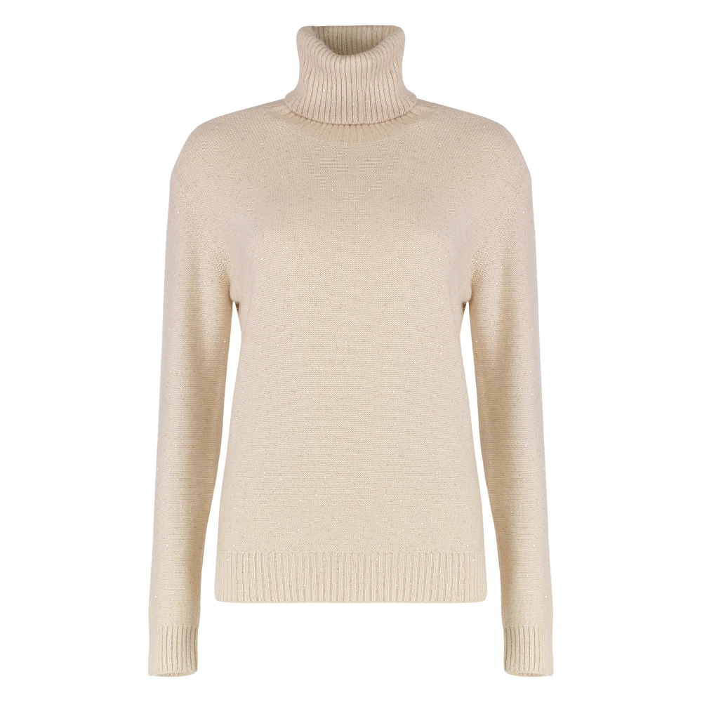 Fabiana Filippi Women's Beige Turtlenecks, S, Sequin Turtleneck Jumper