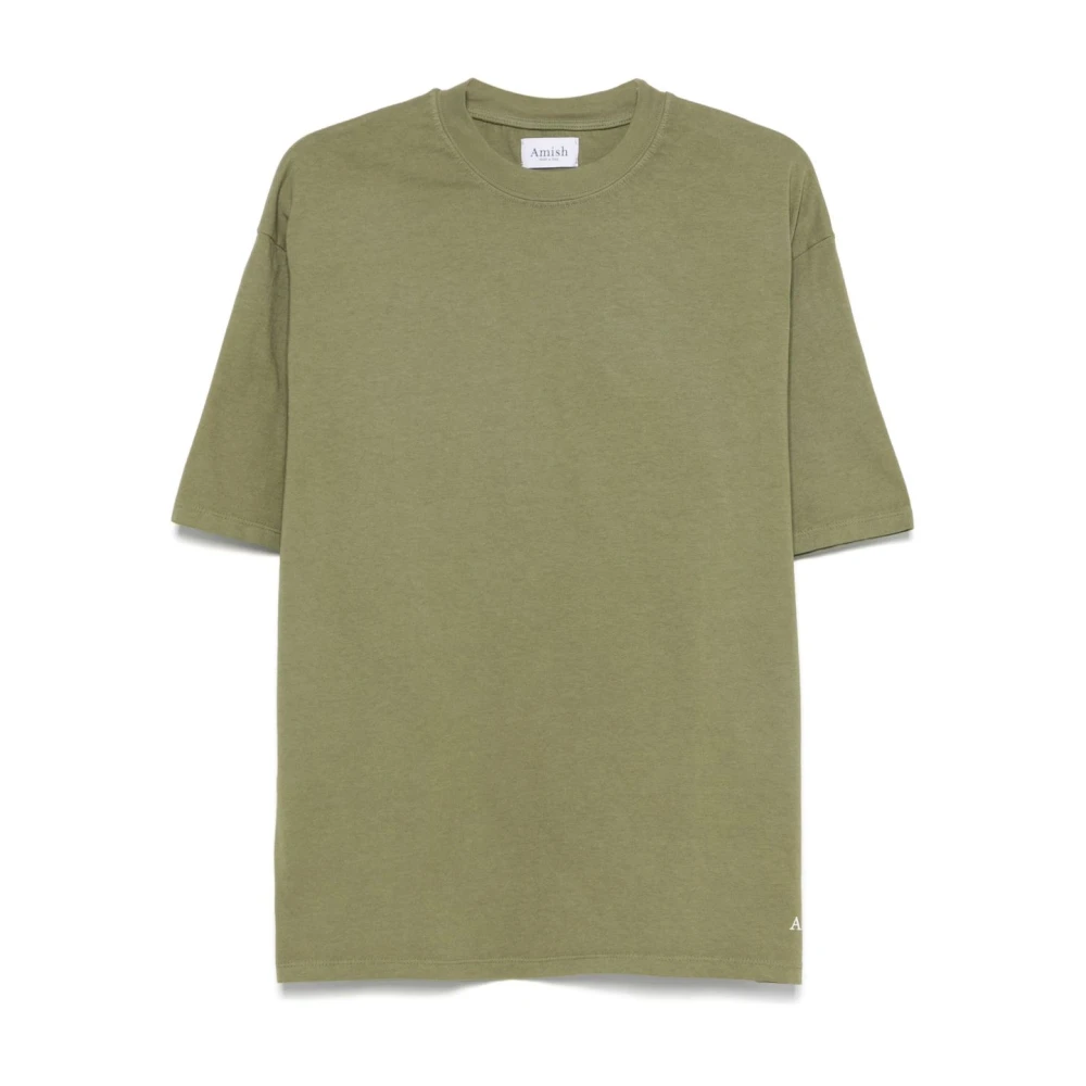 Amish Groene Crew Neck T-shirts en Polos Green Heren