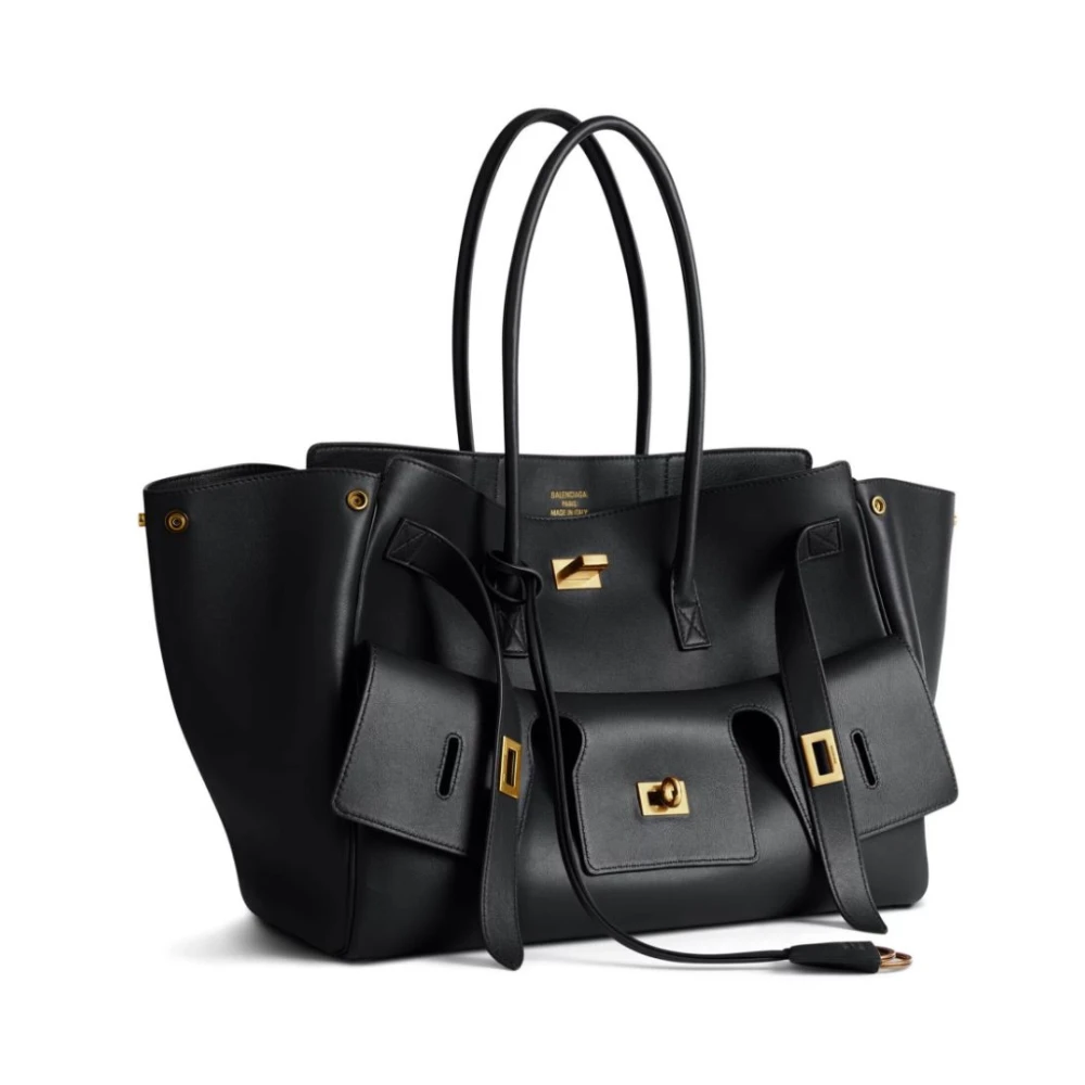 Balenciaga Zwarte leren handtas met logodetail Black Dames