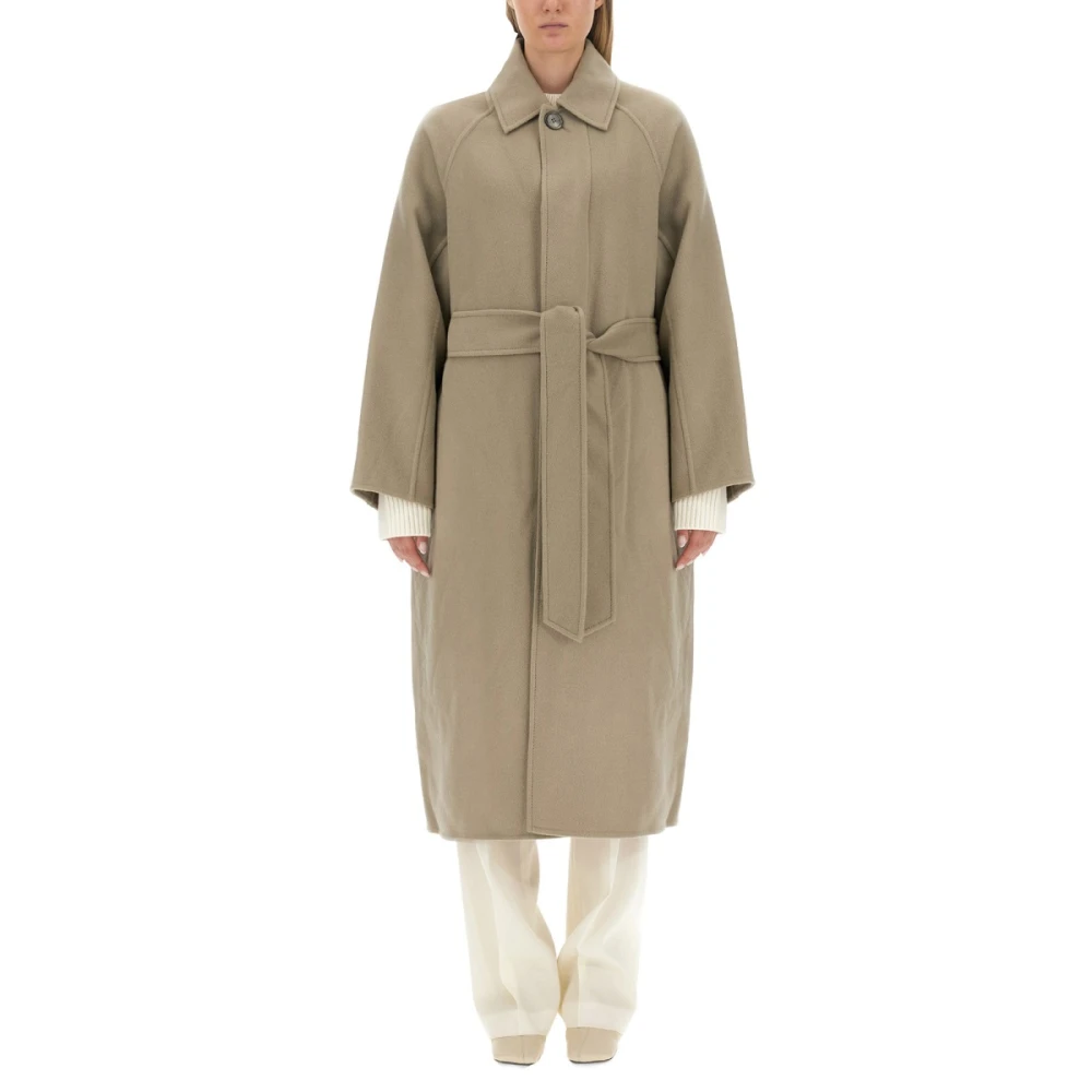 Ami Paris Luxe Wol Kasjmier Ceintuur Winterjas Beige Dames