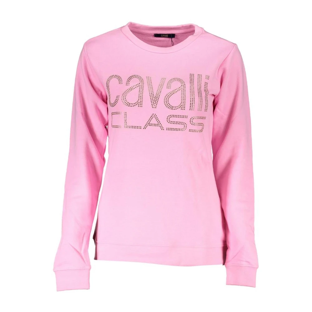 Cavalli Class Roze Rhinestone Crew Neck Sweatshirt Pink Dames