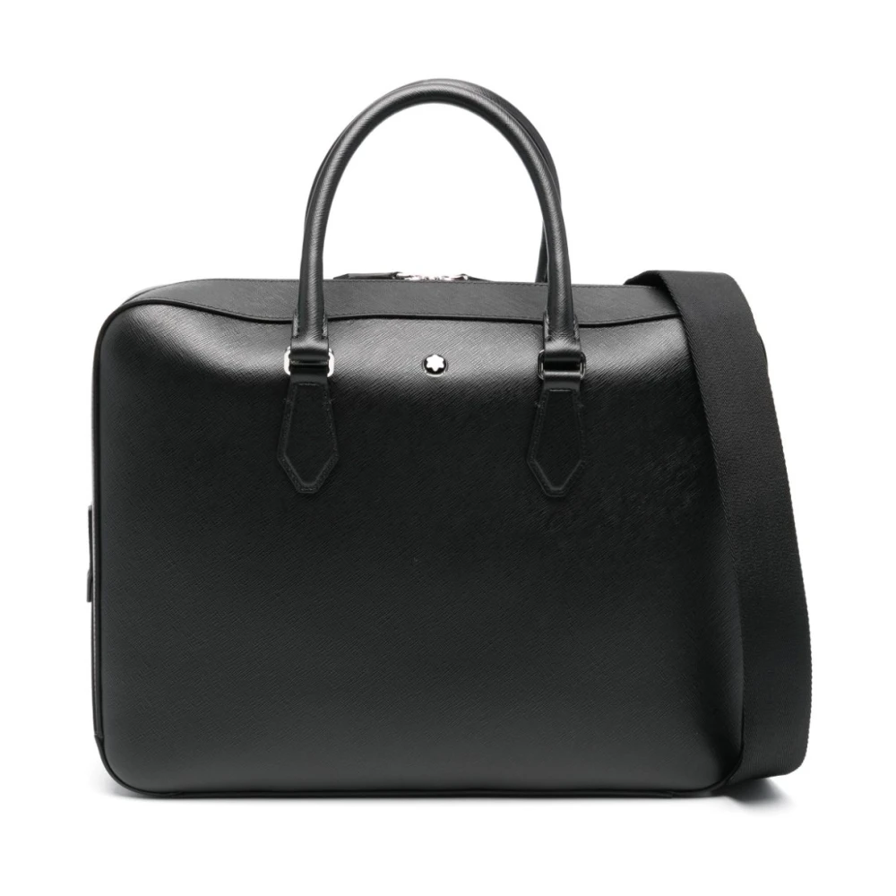 Montblanc Zwarte Getextureerde Leren Zakelijke Tas Black Heren