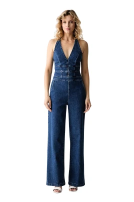 Val Halter Denim Jumpsuit