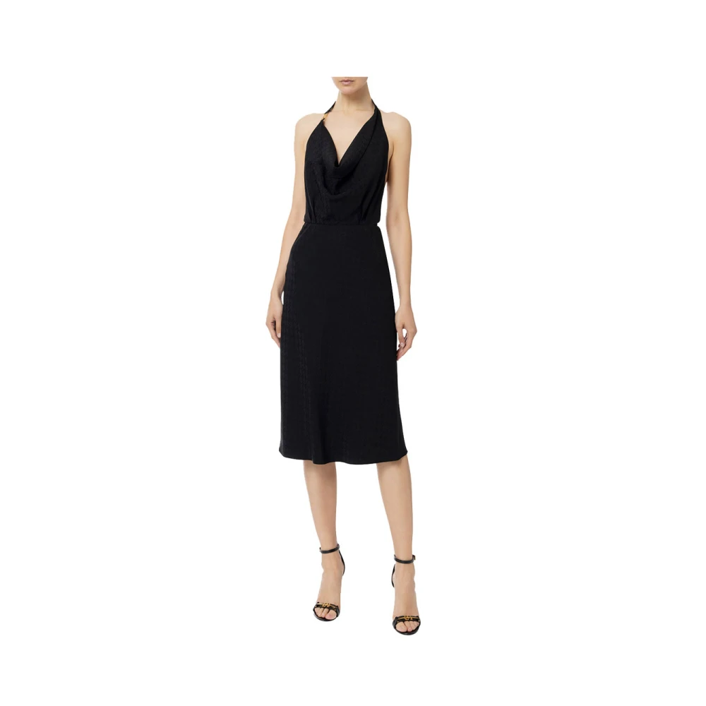 Elisabetta Franchi Viscose Jacquard Midi Jurk met Ruguitsnijding Black Dames