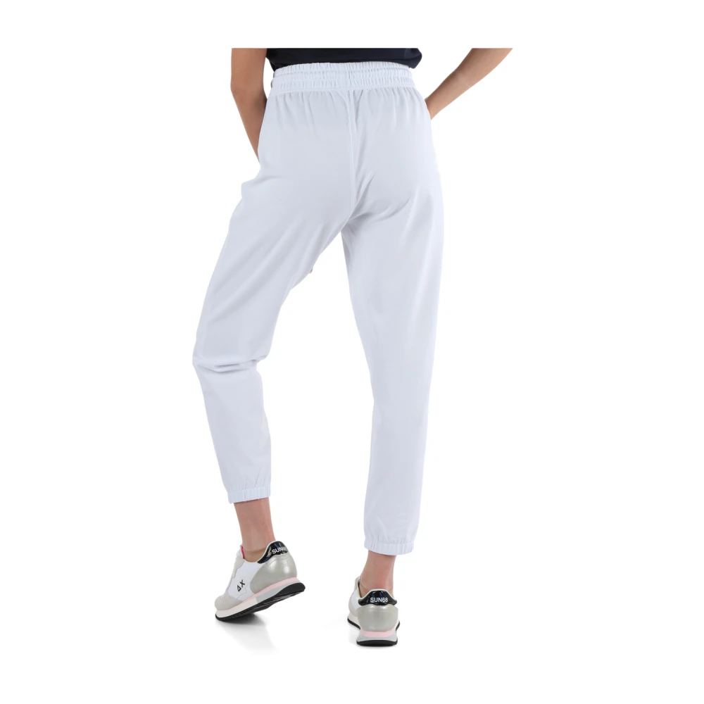 Sun68 Sportieve katoenen piquet broek met strass logo White Dames